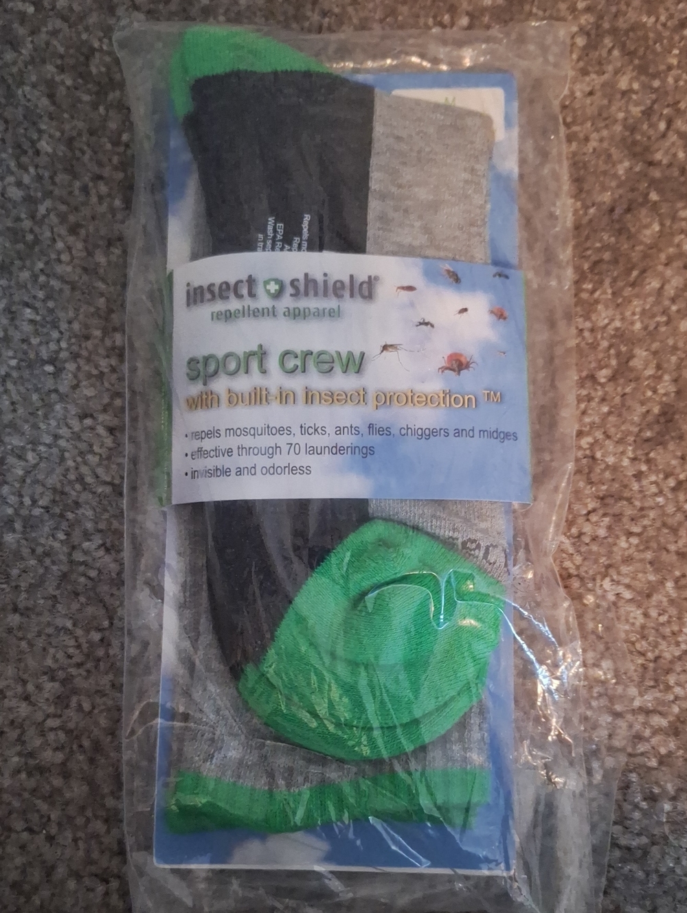 Insect Shield Sport Crew Socks - Gray & Green